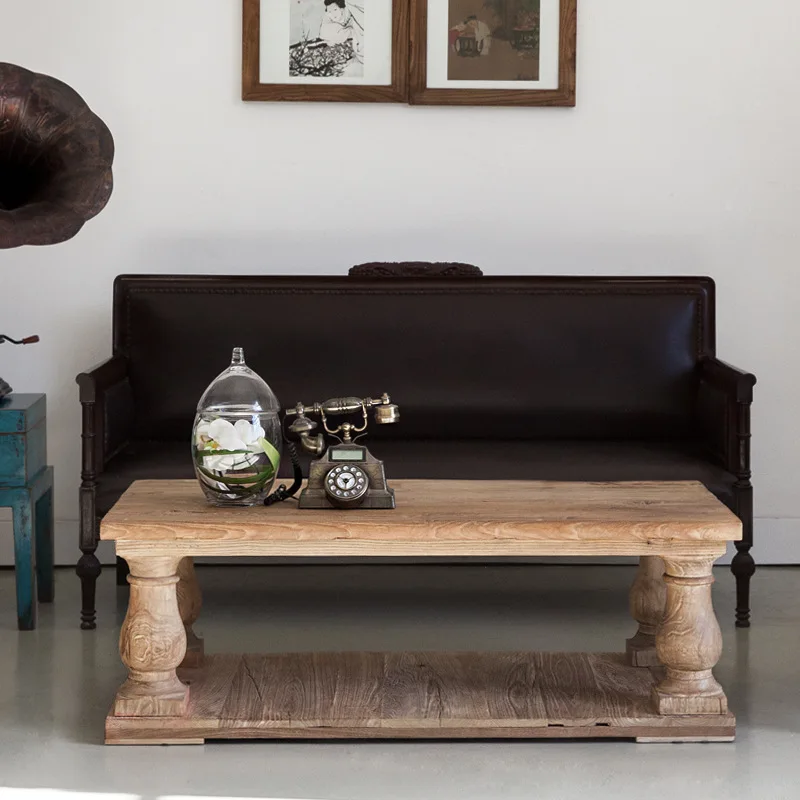 Customized Elm Coffee Table Naturally Weathered Old Door Solid Wood To Make Square Log In The Living Room Of The Ol