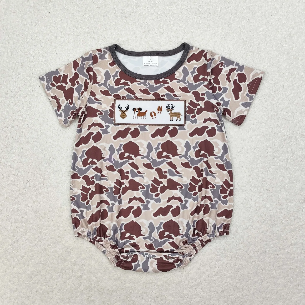 Wholesale Kids Baby Boy Girl Camo Short Sleeves Jumpsuit Newborn Dog Deer Coverall Romper Toddler Embroidery Bodysuit One-piece