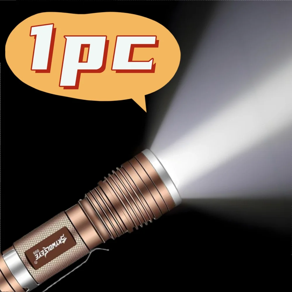 Skywolfeye 1pc Zoomable LED Flashlight Rechargeable High Lumen 3 Light Modes with Clip for Hiking Hunting Fishing