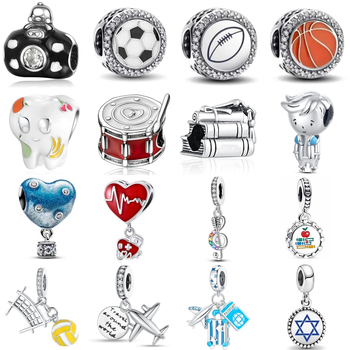 New 925 Sterling Silver Rugby Drum Aeroplane Basketball Charm Fit Original Bracelet Accessories Women Jewelry