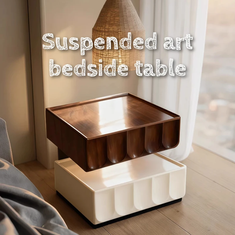 

2026 New Style Bedside Table Decor Aesthetic Household Bedroom Suspension Nightstands Luxury Modern Solid Wooden Furniture Home