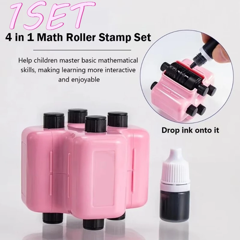 4-in-1 Rolling Math Stamp for Kids, Addition Subtraction Multiplication & Division, Mental Maths Practice Tool, Educational