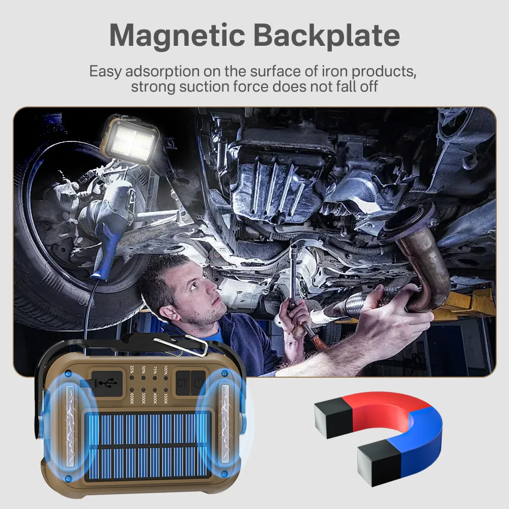 Imagem -04 - Luz Solar do Trabalho Magnético Lanterna de Acampamento Portátil com Gancho Carregamento Usb c Lâmpada de Trabalho Poderosa 1600lm 1800mah