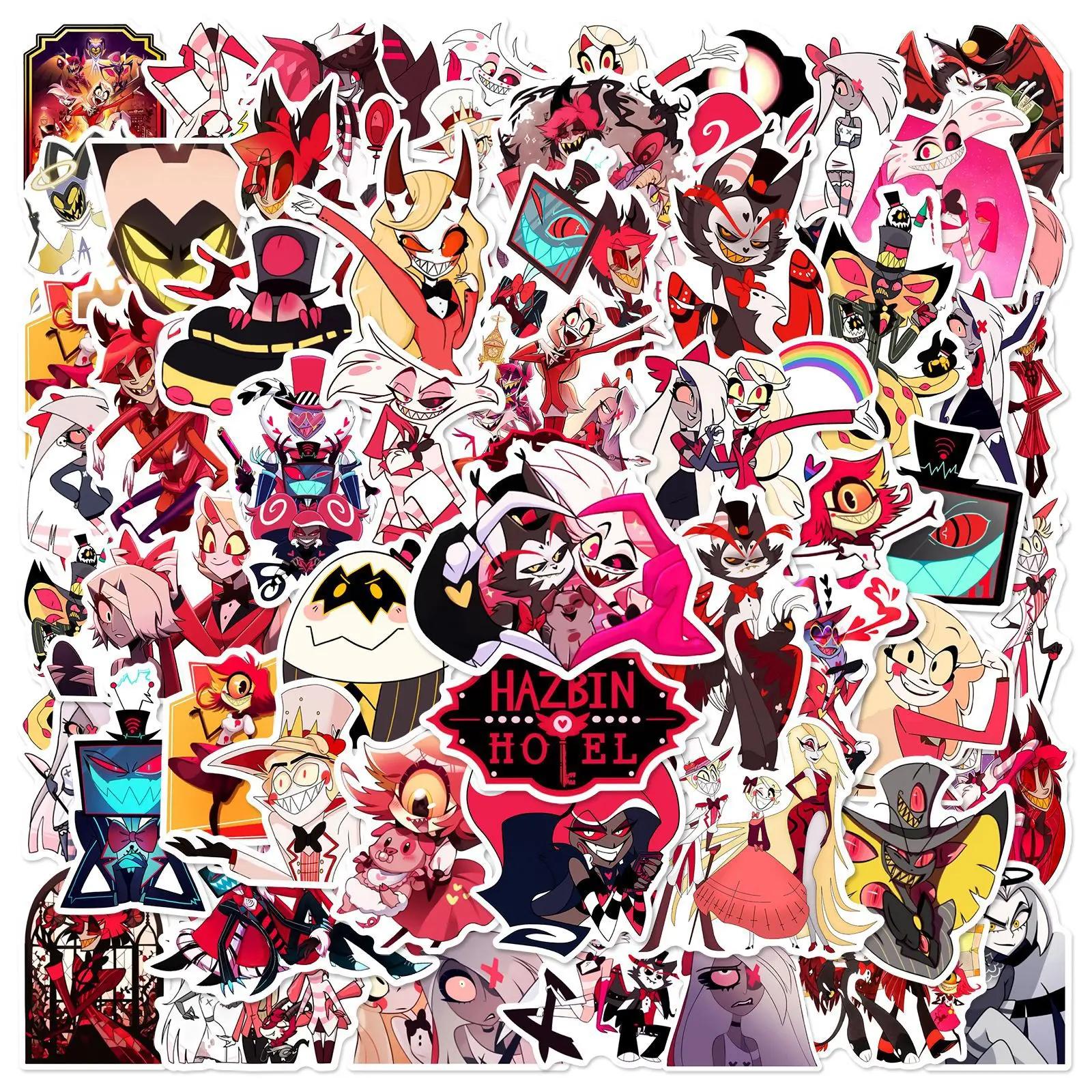 56-teiliges Anime Hazbin Hotel Wasserfeste Graffiti-Aufkleber für Helm, Fahrrad, Notizbuch, Federmäppchen