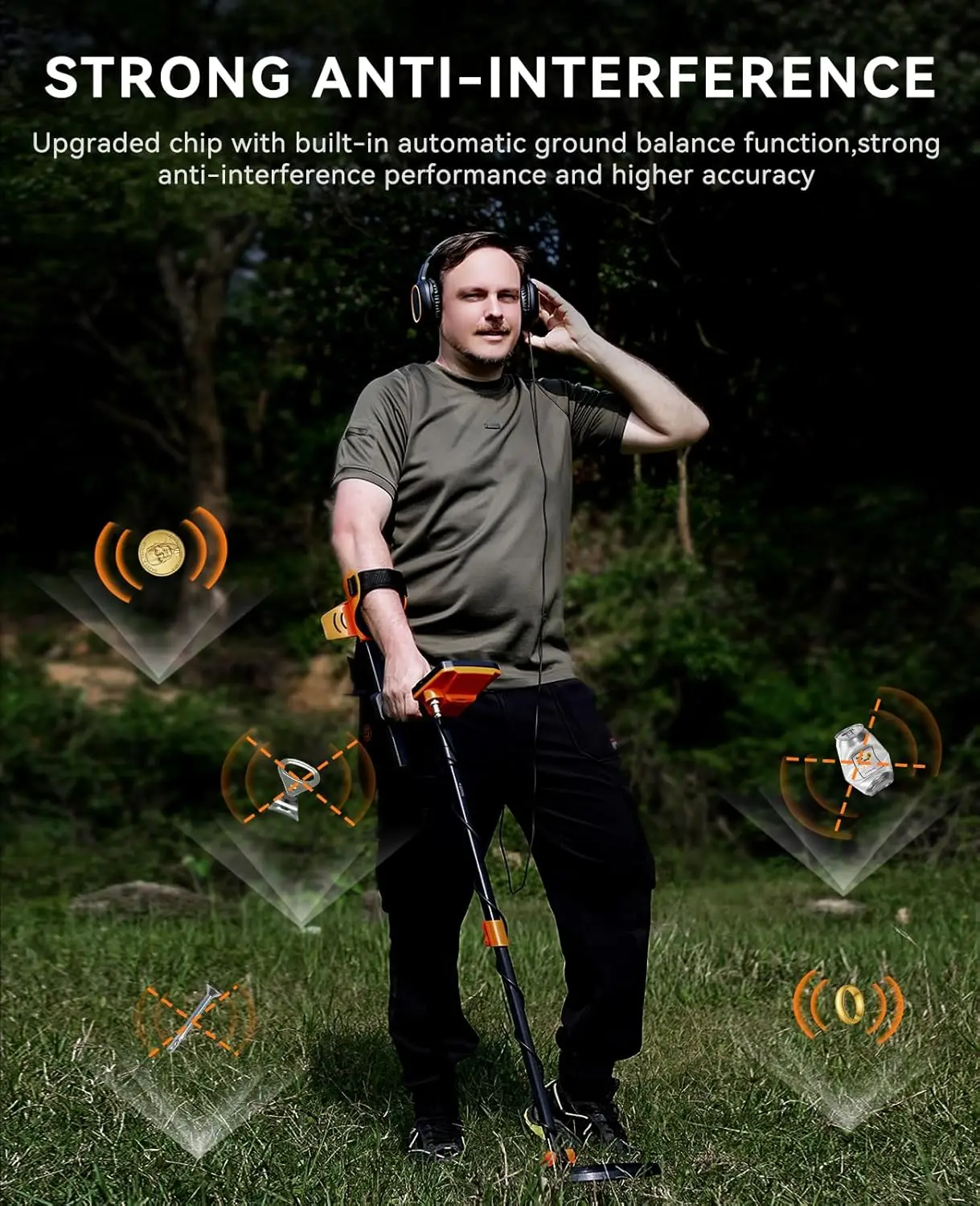 Metal Detector for Adults Professional - Waterproof Higher Accuracy 5 Modes Gold Metal Detector with Strong Anti-Interference, A