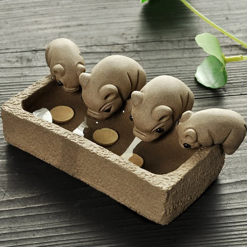 Piglet drinking water tea play handmade creative tea ceremony accessories purple sand segment mud tea pet pig ornament ceramic