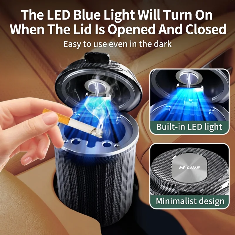 Car LED Ashtray Retardant Ash Holder Cigarette Box Ash Case Accessories For Hyundai I30 I20 IX35 I40 Tucson Getz Veloster Kona 5
