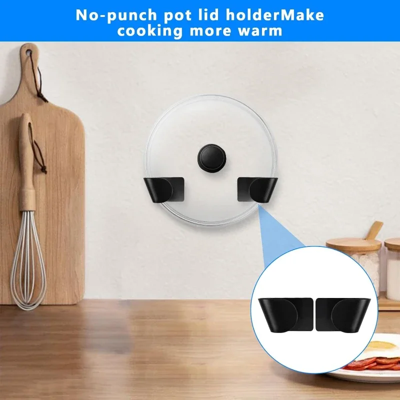 2Pcs/Set Wall Mounted Self-Adhesive Pot Lid Holder Punch-Free Pan Cover Storage Rack Pan Lid Organizer Kitchen Tool Organizer