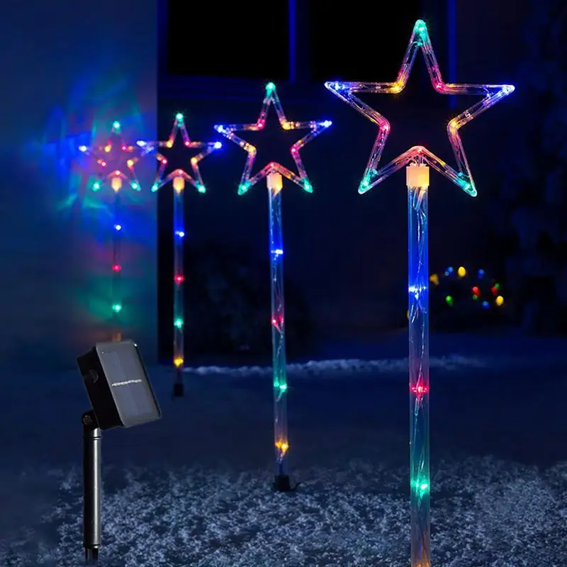 

4PCS Star Christmas Solar Pathway Light Outdoor Solar Landscape Light Solar Garden Stake Light Waterproof For Path Yard Lawn