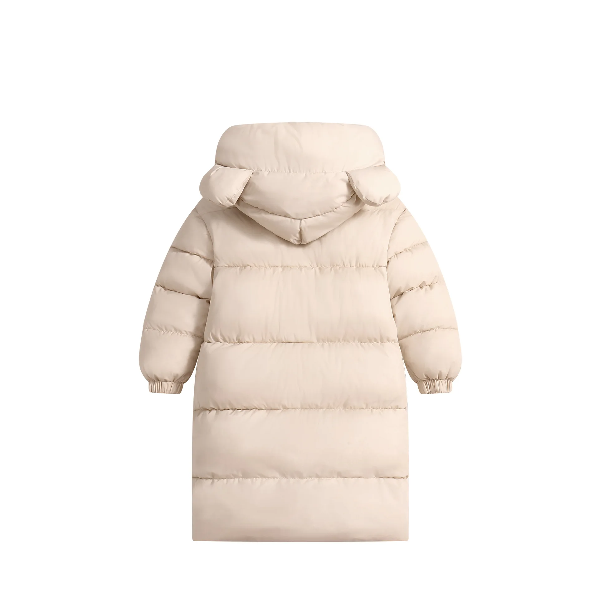 Winter-Kinderjacke in Unifarbe mit Seitentasche, Reißverschluss, Knöpfen und Katzenohren, Verdickte Baumwolljacke, Kinder-Langjacke, Unisex-Oberbekleidung – Detail 3