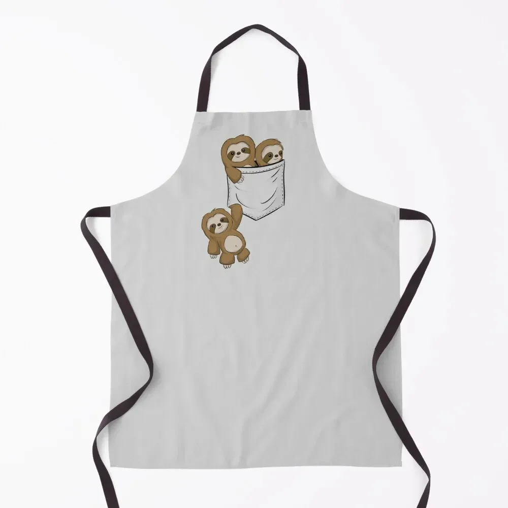 

For Sloth Lovers Cute Kawaii Baby Sloths In Pocket Apron professional hairdresser Dress Apron