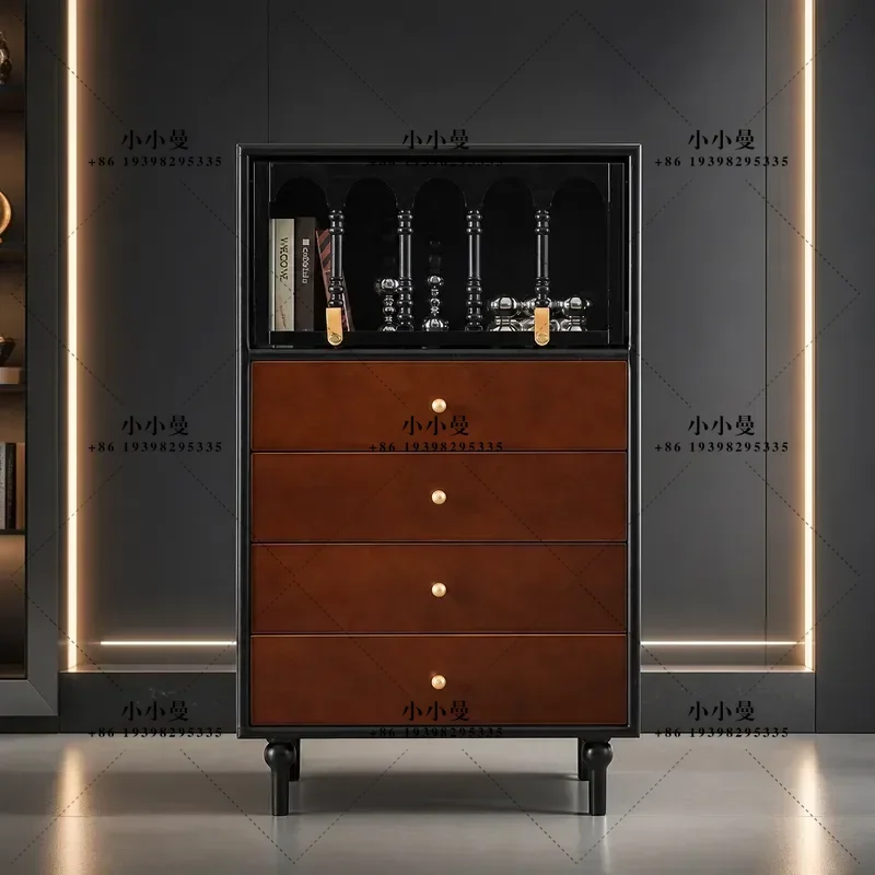 French Retro Solid Wood Chest Antique Storage Cabinet for Living Room Small Apartment Household Side Cabinet with Designer