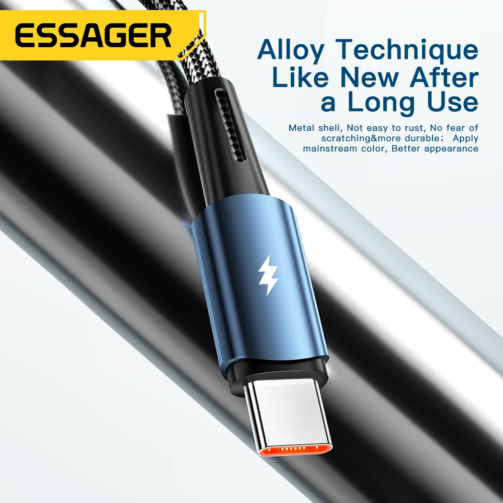 Essager 120W USB Type C Cable Super Fast Charge 67W Cable Quick Charge 6A For Xiaomi 12Pro Redmi K50 Note 11Pro Black Shark5 Pro