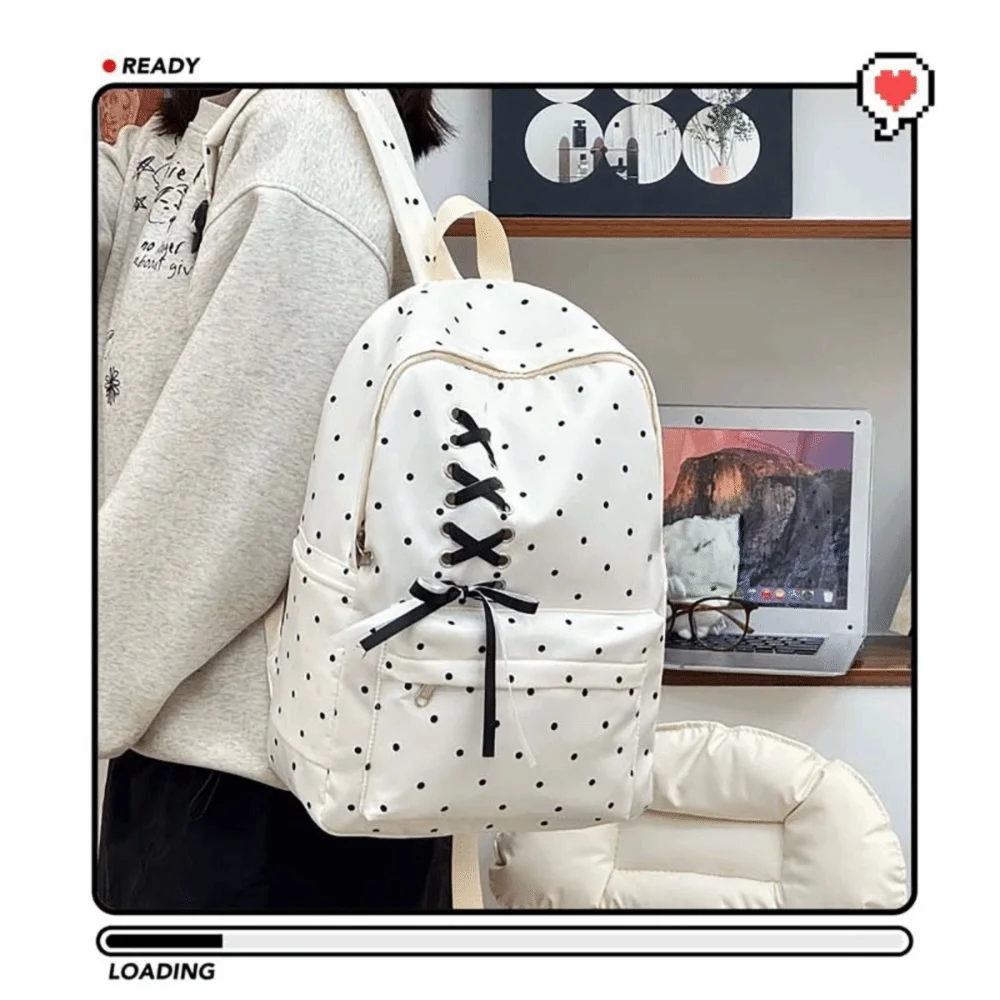 Large Capacity Dots School Backpack Multicolor Breathable Travel Backpack Reduces Load Silk Ribbon Shoulder Bag for Teenager
