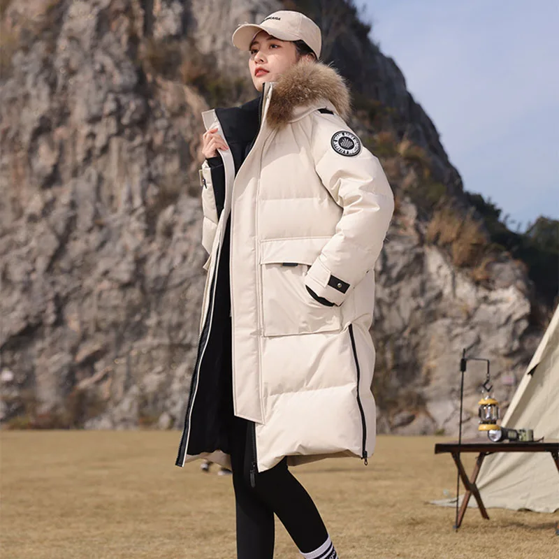 2025 New Winter High-Quality Warm Hooded Raccoon Hair Collar Women Down Jacket Workwear Men's And Women Fashion Down Jacket H463
