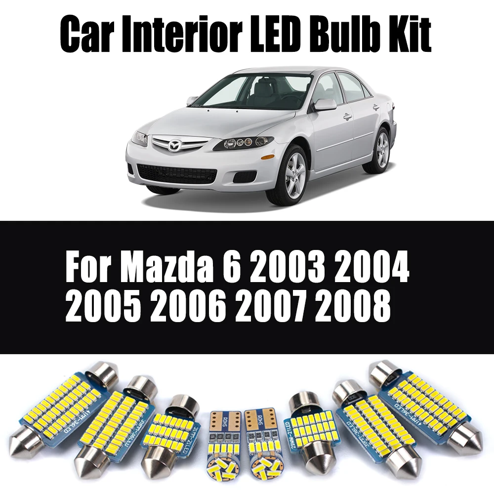 12Pcs LED Interior Dome Trunk License Plate Light Kit For Mazda 6 2003 2004 2005 2006 2007 2008 Canbus Reading Bulb Accessories