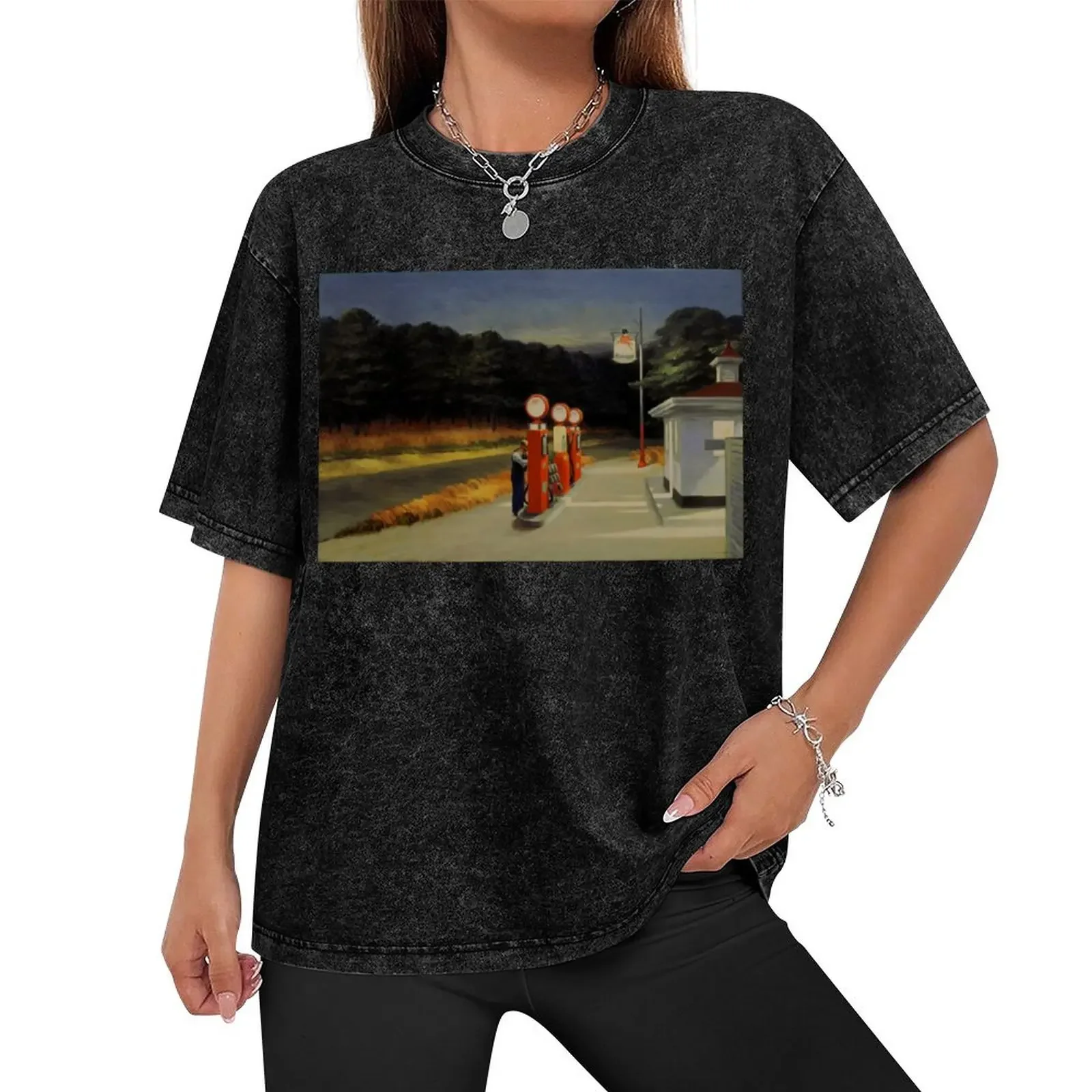 High Res Edward Hopper Gas 1940 T-Shirt boys animal print shirts graphic hippie clothes plain white t shirts men