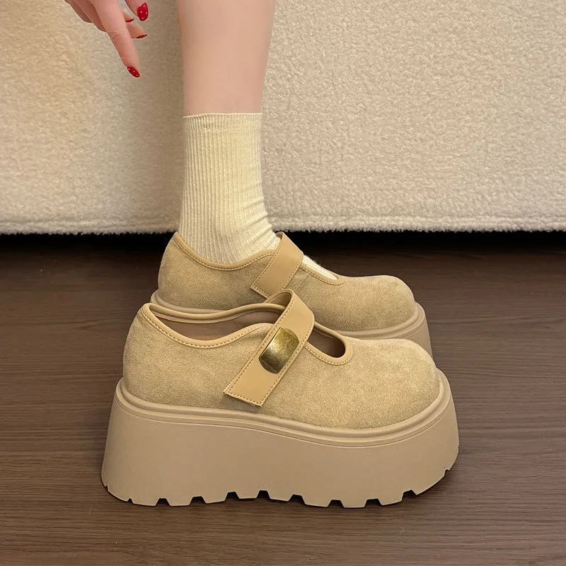2026 Summer Women's Fashion Thick-Topped Velcro Slip-On Comfort Platform Leather Mary Jane Short Boots Woman Shoe Clearance Sale