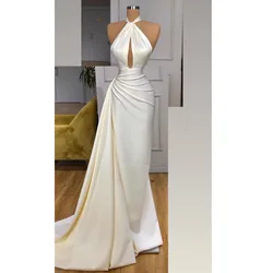 KSDN White Sexy Prom Dress Halter Sleeveless Sweep Train Luxury Evening Dresses Tailor-Made Formal Occasion Pretty Women 2024