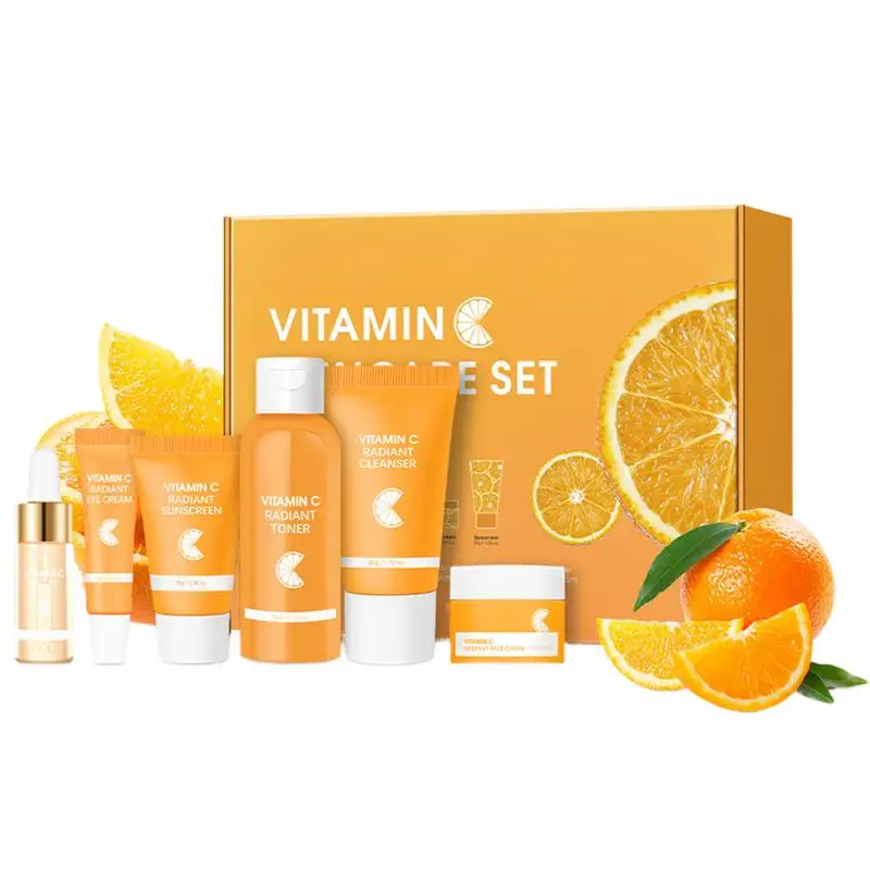 6 unids/set vitamina C cuidado Facial Set suero hidratante VC Essencee Toner VC crema Facial limpiador Facial desvanecimiento ojeras crema de ojos