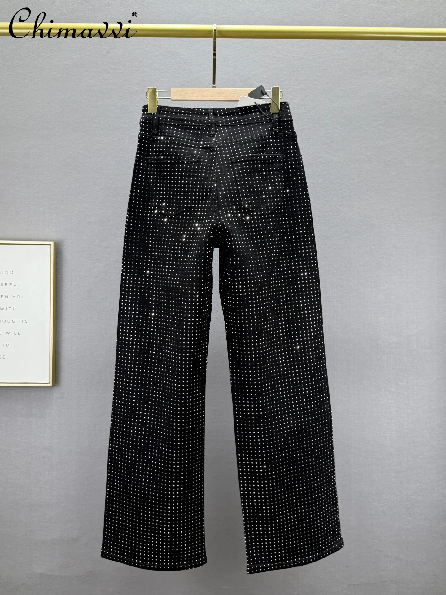 Heavy Starry Sky Rhinestone Jeans Women 2025 Autumn New Fashion High Waist Loose Slimming European Style Extended Wide Leg Pants