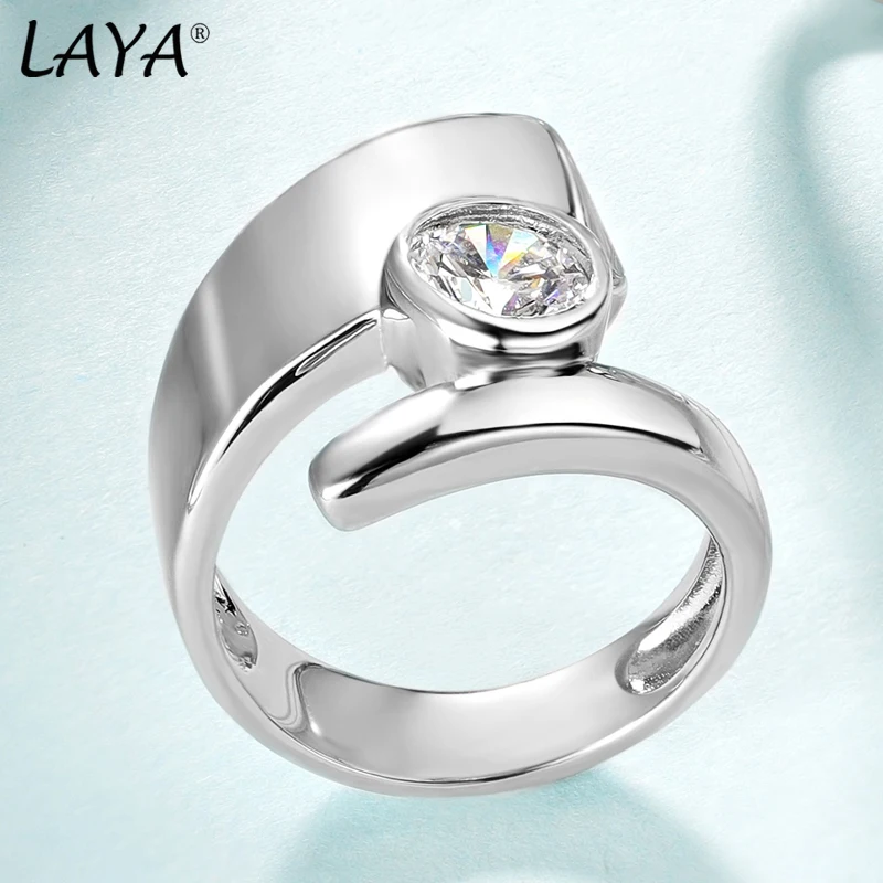 LAYA 925 Sterling Silver Simple High Quality Zircon Triangle Crossing Irregular Finger Ring For Women Fashion Jewelry 2026 Trend