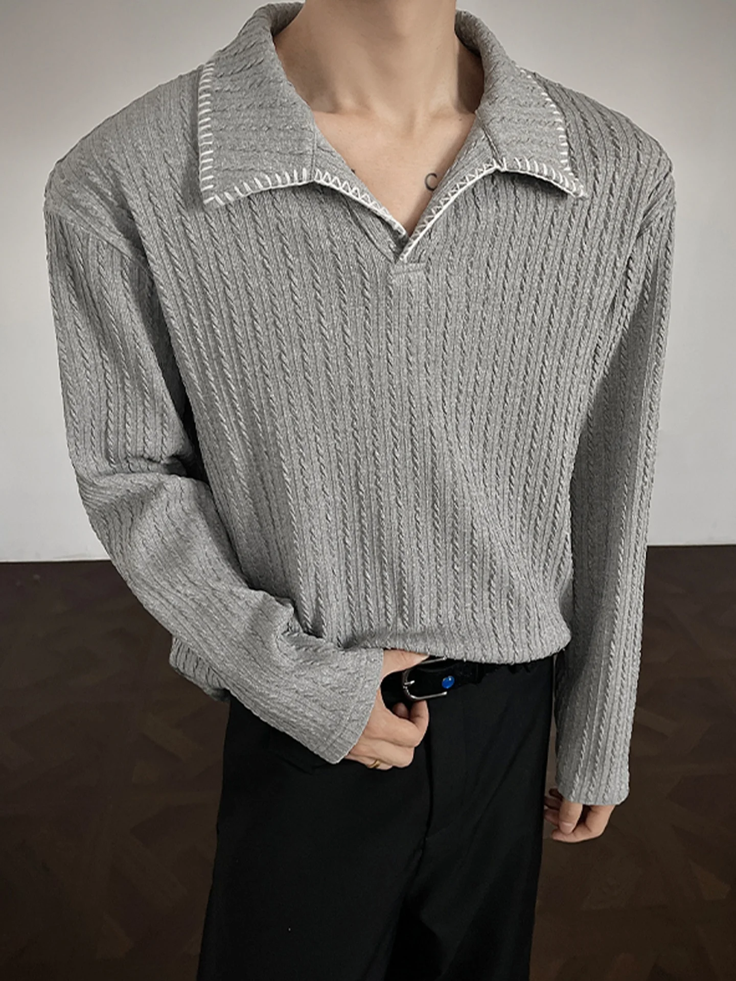 

Men's Long Sve T-irt Textured Loose Fit Casual Base Layer irt Autumn Faion Brand mat Old Money Sle