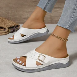 Woman Platform Wedge Sandals Summer New Thick Sole Slippers Women Cross Strap Beach Sandals Comfort Soft Anti-Slip Flip Flops