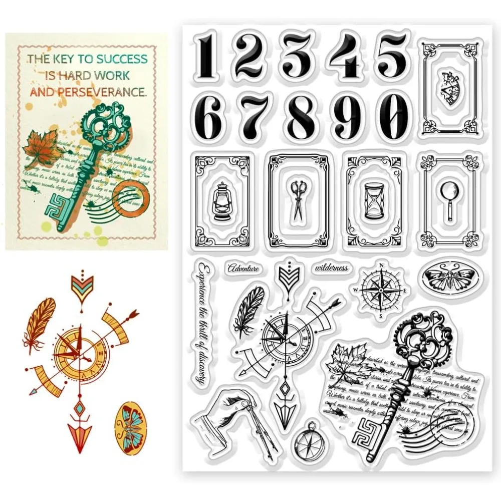 Vintage Numbers Clear Stamps Measuring Tools Transparent Silicone Stamps Borders Stamp DIY Scrapbook Supplies Album Making Kit