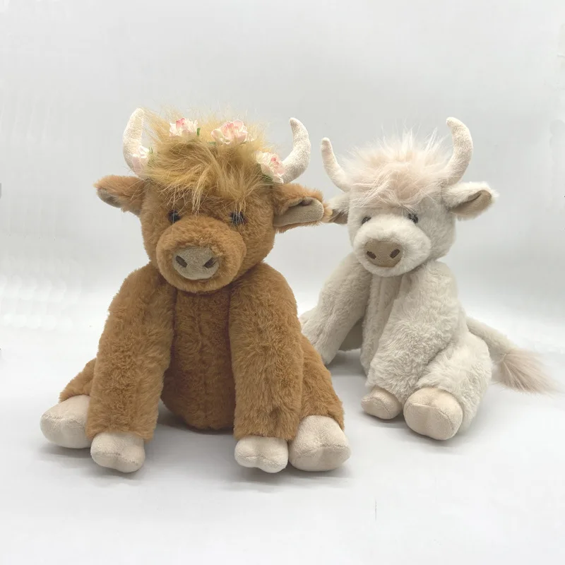 Highland Cow Simulation Scotland Cattle With Skeleton Plush Doll Yak Cartoon Soft Toy Children For Christmas Gift Companion Doll