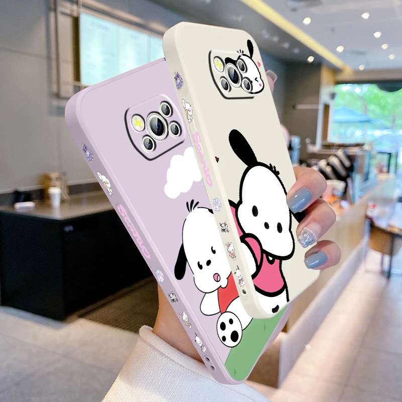 Sanrio Cartoon Pacha Dog Liquid Left Rope For Xiaomi Mi Poco X6 X5 X4 X3 M6 M5 M5S M4 M3 F5 F4 F3 C65 C55 C40 Pro 5G 4G TPU