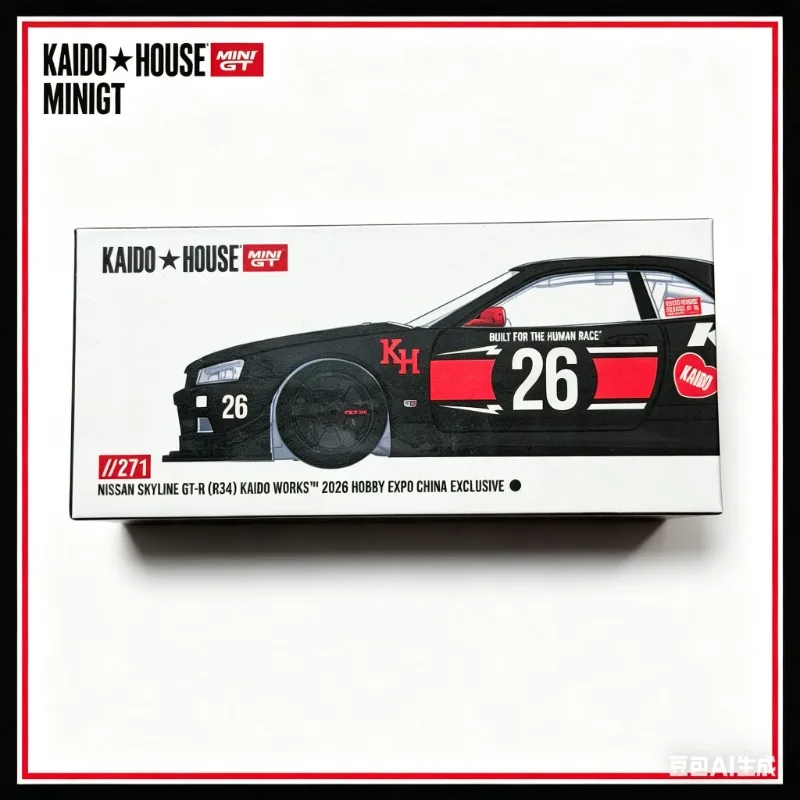 

KAIDO HOUSE MINIGT 2026 HEC Nintendo Nissan Skyline GTR R34 Cast alloy car model Static decorative figurineAdult collectible .