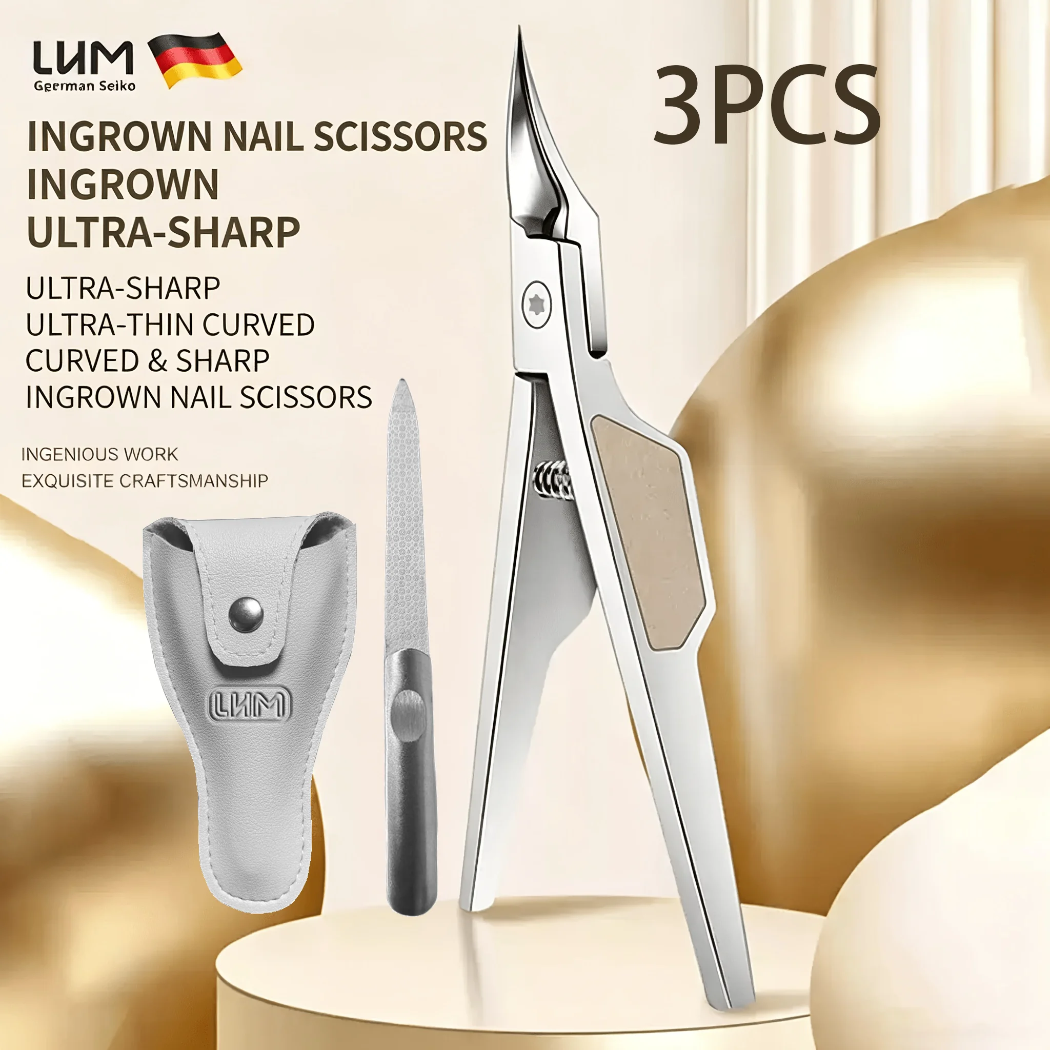 68 ° 革製ケースと爪やすり付きのアーチ型陥入爪切り、 - Nail Extension Form のレビューと価格