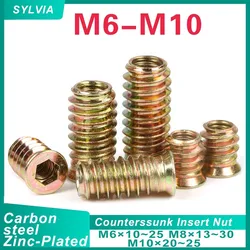 10/ 20pcs M6 M8 M10 Zinc Plated Carbon steel Thread For Wood Insert Nut Flanged Hex Drive Head Furniture Nuts