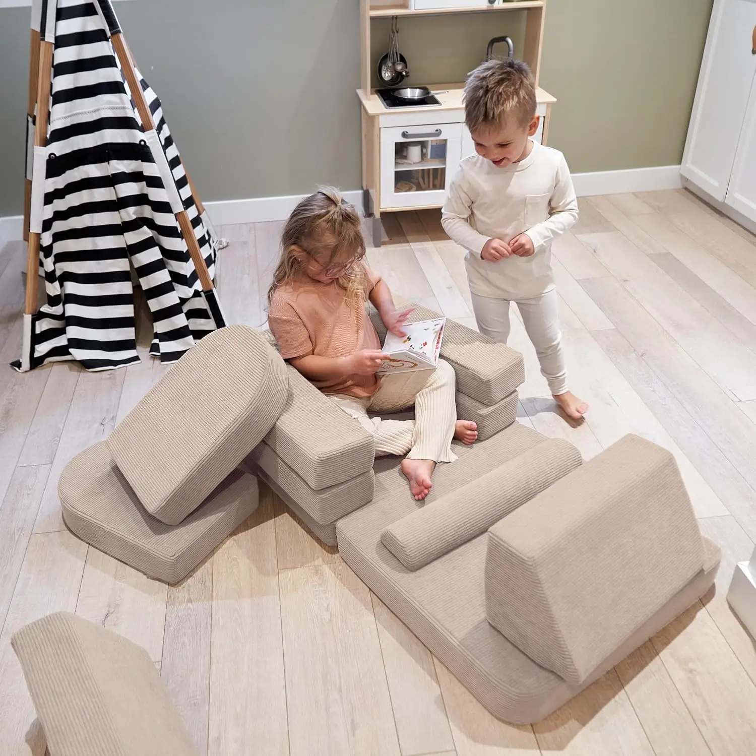 Kids Play Couch for Fun Play Time or Comfy Lounging - The Perfect Toddler Sofa to Boost Creativity and Easily Build Magical Fort