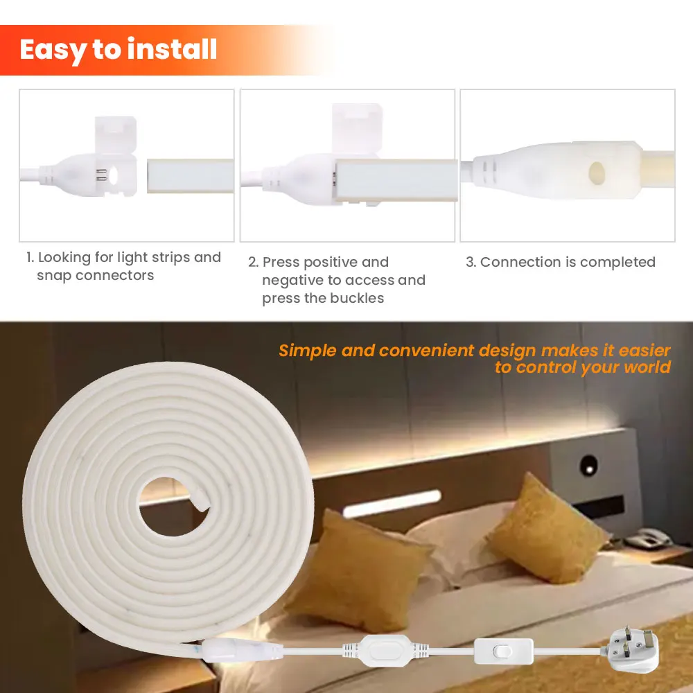 Imagem -04 - High Bright Cob Led Strip Light Silicone Neon Strip Impermeável Fita Led Fob para Cozinha de Quarto ue e uk Plug 220v 288leds m 35m