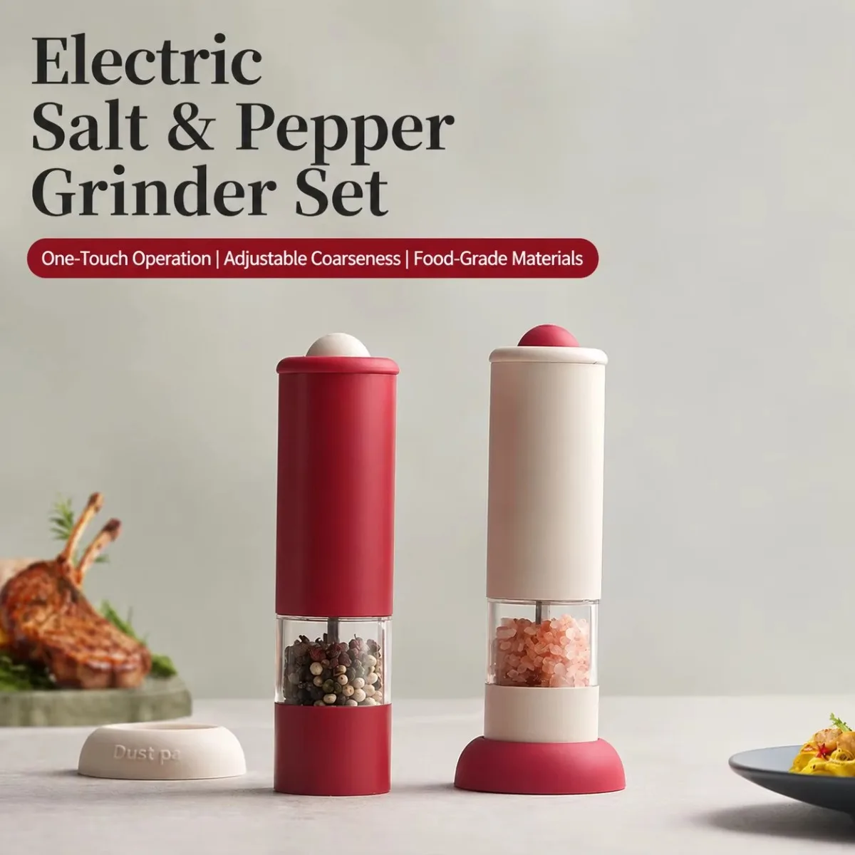Salt and Pepper Grinder Set Electric Adjustable Coarseness Salt Pepper Grinder Shakers House Warming Gifts for Women Wedding