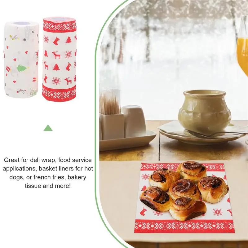 2 Rolls Of Grease-Proof Paper Fried Food Paper Christmas Themed Snacks Paper Kitchen Disposable Dish Towel Food Pad Paper