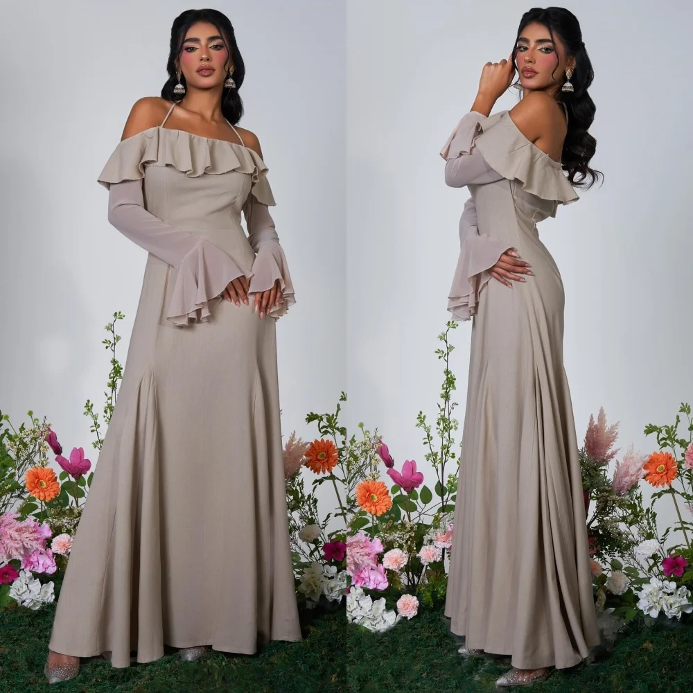 Maßgeschneiderte Ball-Chiffon-Rüschen, Heimkehr-Säule, Neckholder, maßgeschneidertes Anlasskleid, Midi-Kleider