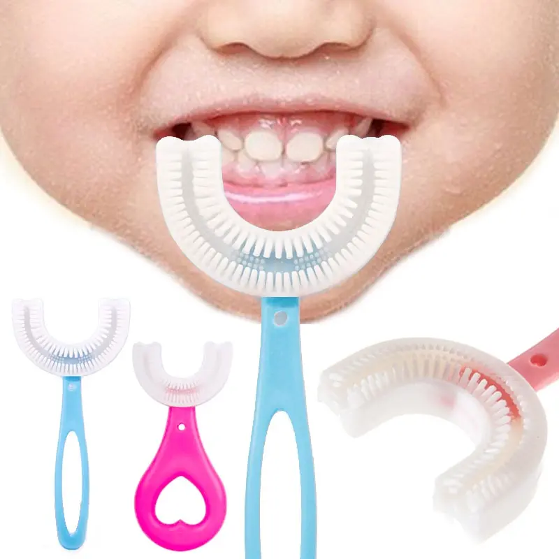 Children\'s U-shaped Toothbrush Tumbler Baby 2-6-12-Year-Old Children Soft silica gel U Mouth Contain Cleaning TrainingToothbrush