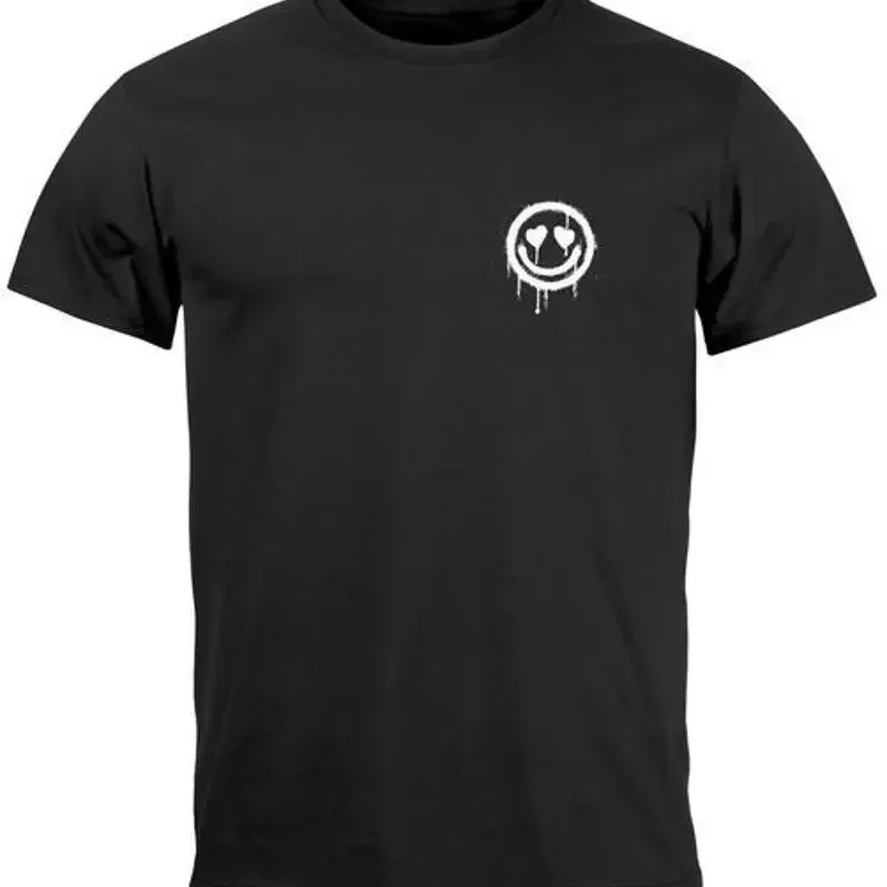 Mens Print Print Drip Face Drippy Smile Heart Eyes Smile T-Shirt