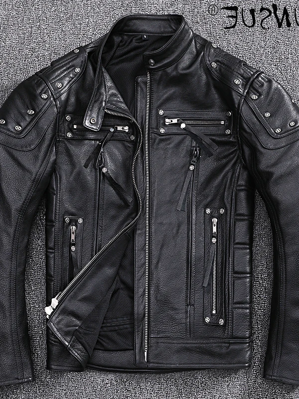 

Jacket Motorcycle Leather Genuine Cow Men Clothing Bomber Autumn Cowhide Coat Men's Jackets 2023 Chaquetas Hombre