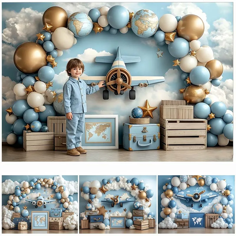 LS Photography Backdrop Global Adventure Airplane Suitcase Decoration Baby Shower Newborn Party Backgrounds For Photograph