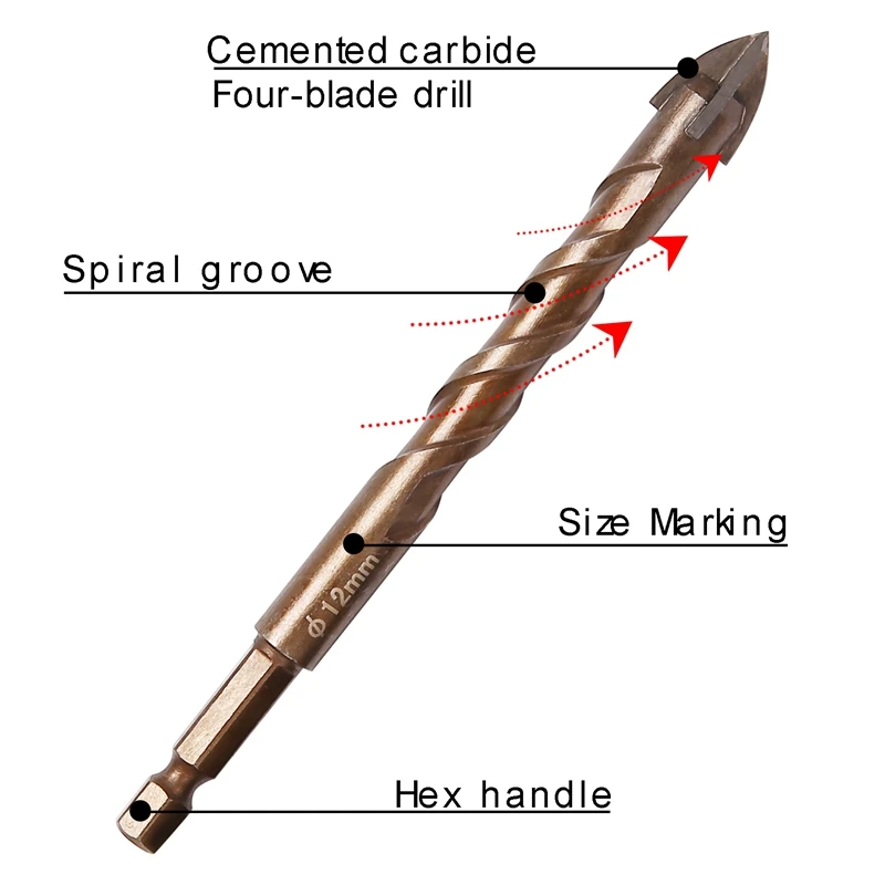 7Pcs Cross Hex Tile Drill Bits Set For Glass Ceramic Concrete Hole Opener Hard Alloy Bit Tools(3/4/5/6/8/10/12Mm)