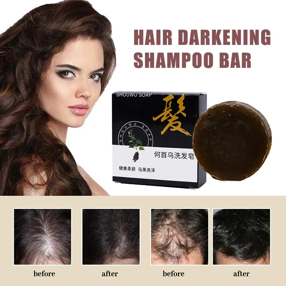 Barra de champú para oscurecer el cabello, jabón para reparar el cabello gris y blanco, acondicionador corporal para la cara, tinte orgánico Natural para el cabello, B4T3