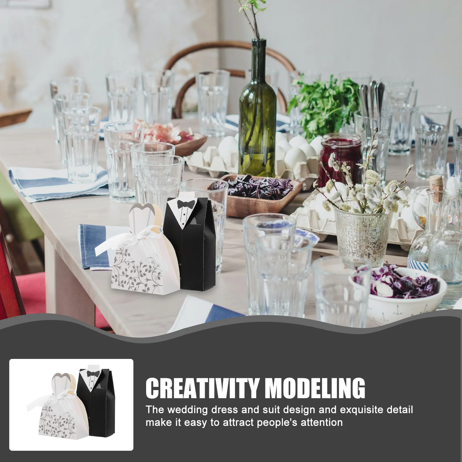 

100 Pcs Candy Packaging Containers Boxes for Weddings Favour Bride Bridegroom Shape