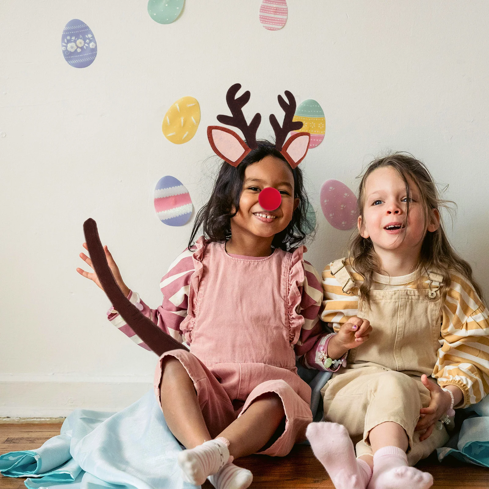 

1Set Reindeer Costume Antlers Headband Deer Ears Tail Bowtie Holiday Party Cosplay Stage Accessories Reindeer Costume