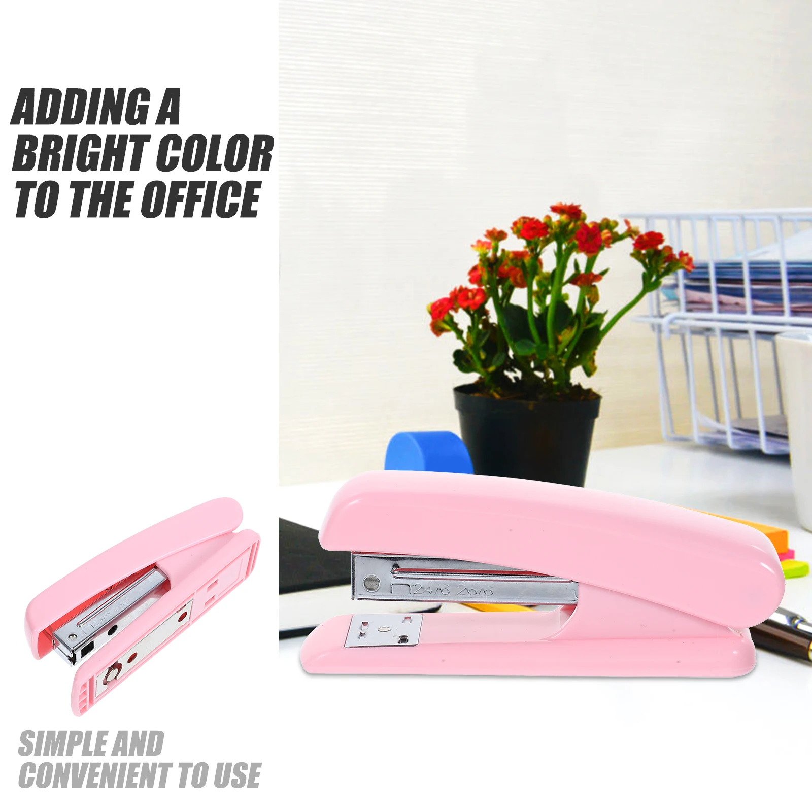 Mini Stapler Cute Pink Cherry Blossom Style Heavy Duty Stapling Machine for Books Travel Desk Use Small Office School Supplies
