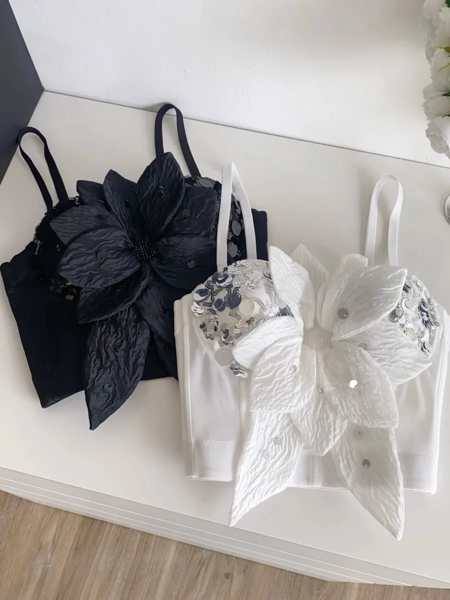 Foamlina lumière luxe Socialite Vintage 3D Floral paillettes licou haut bustier femmes été vêtements chauds couche de Base élégant gilet soutien-gorge