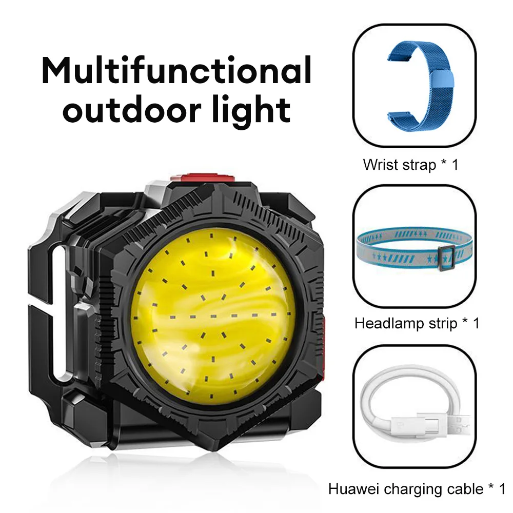 Multifunctional COB HeadLamp Head Mounted USB TYPE-C Charging LED Flashlight Work Lamp Night Riding Headlight Wrist Light